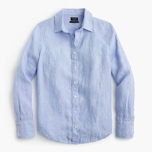 J Crew Perfect Shirt Linen Blue Button Down